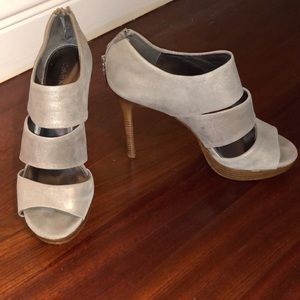 Calvin Klein silver sandal with wood heel